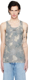 Versace Underwear Blue Barocco Sea Ribbed Tank Top