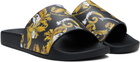 Versace Jeans Couture Black & Gold Outline Barocco Pool Slides