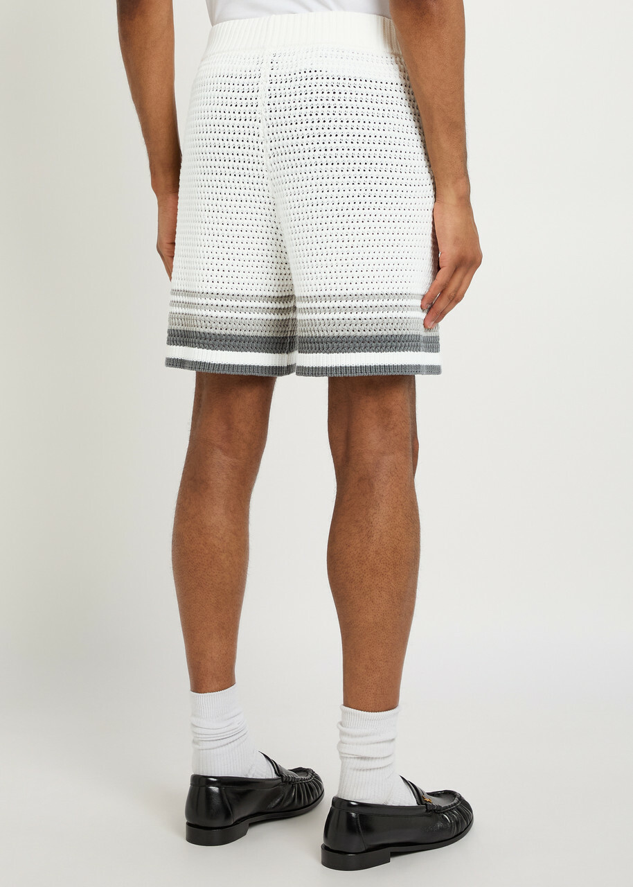 Casablanca Logo-appliquéd Crochet-knit Cotton Shorts White And Grey