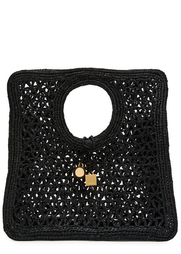 Photo: Jacquemus Le Petit Carre Spiaggia Raffia Tote bag - Black - One Size