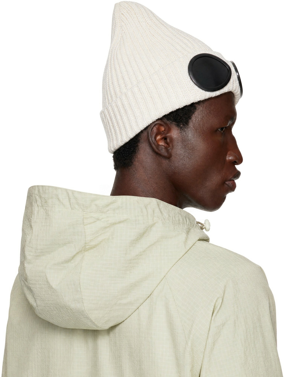 C.P. Company White Extrafine Merino Wool Goggle Beanie