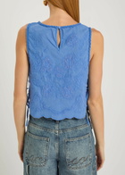 Free People Faded Gardens Floral-embroidered Cotton Tank Blue