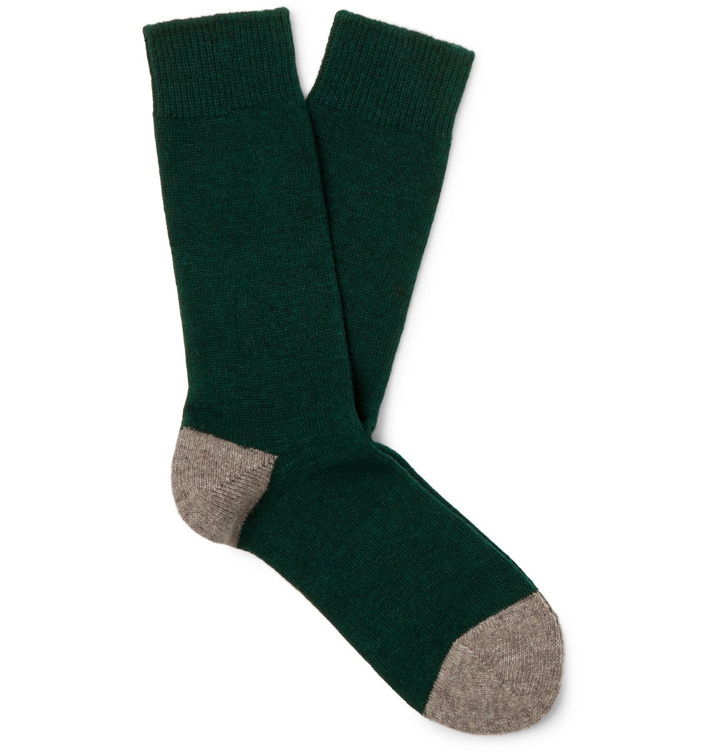 Photo: Anonymous Ism - Two-Tone Wool-Blend Socks - Green