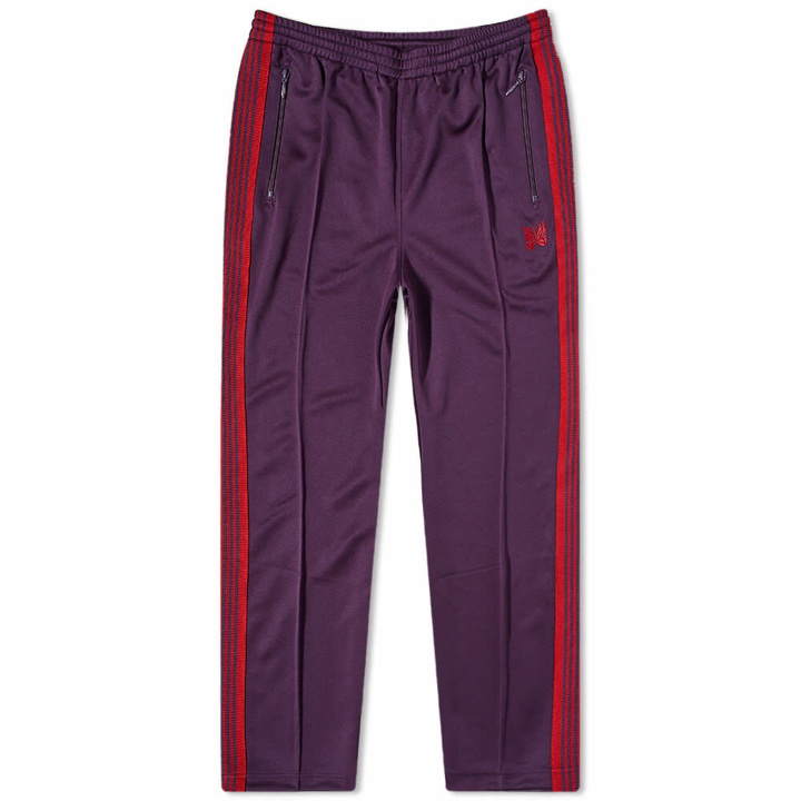 Photo: Needles Men's Poly Smooth Narrow Track Pant in Dark Purple