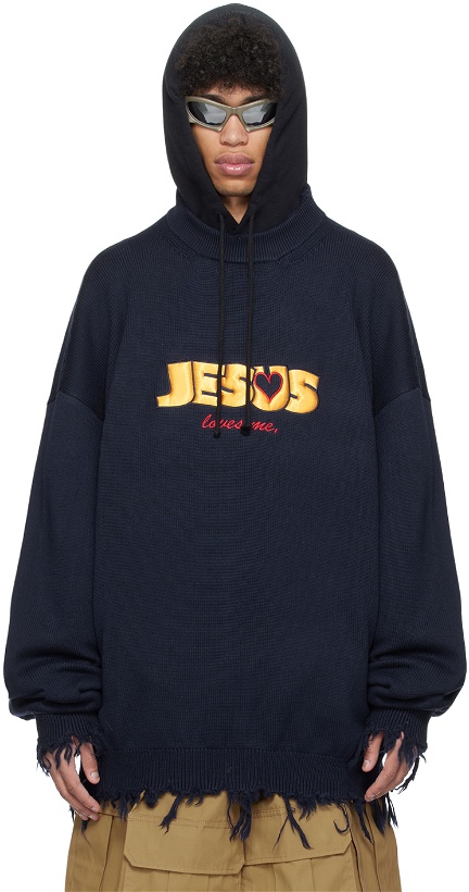 Photo: VETEMENTS Navy 'Jesus Loves You' Sweater