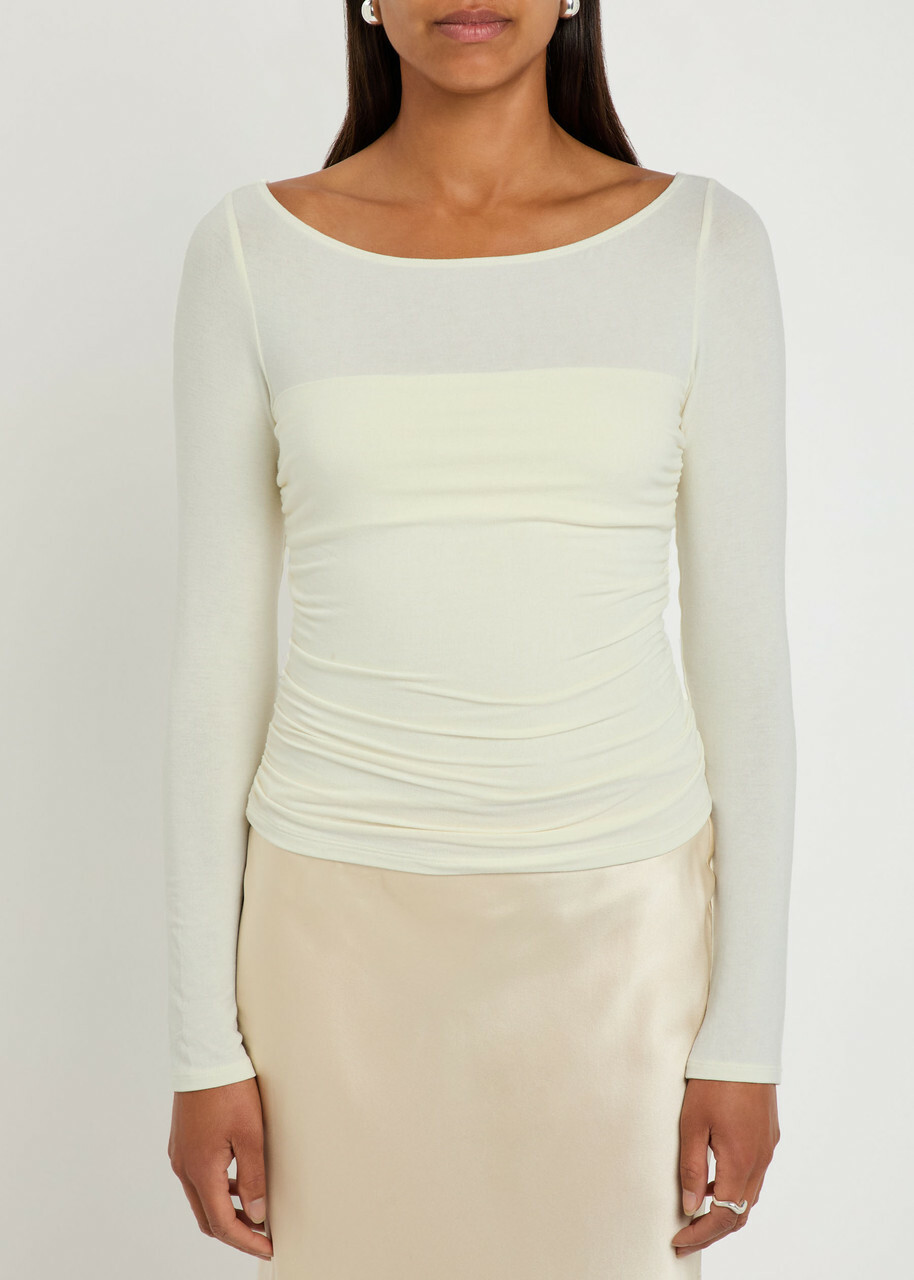 Reformation Julian Ruched Stretch-knit top Ivory