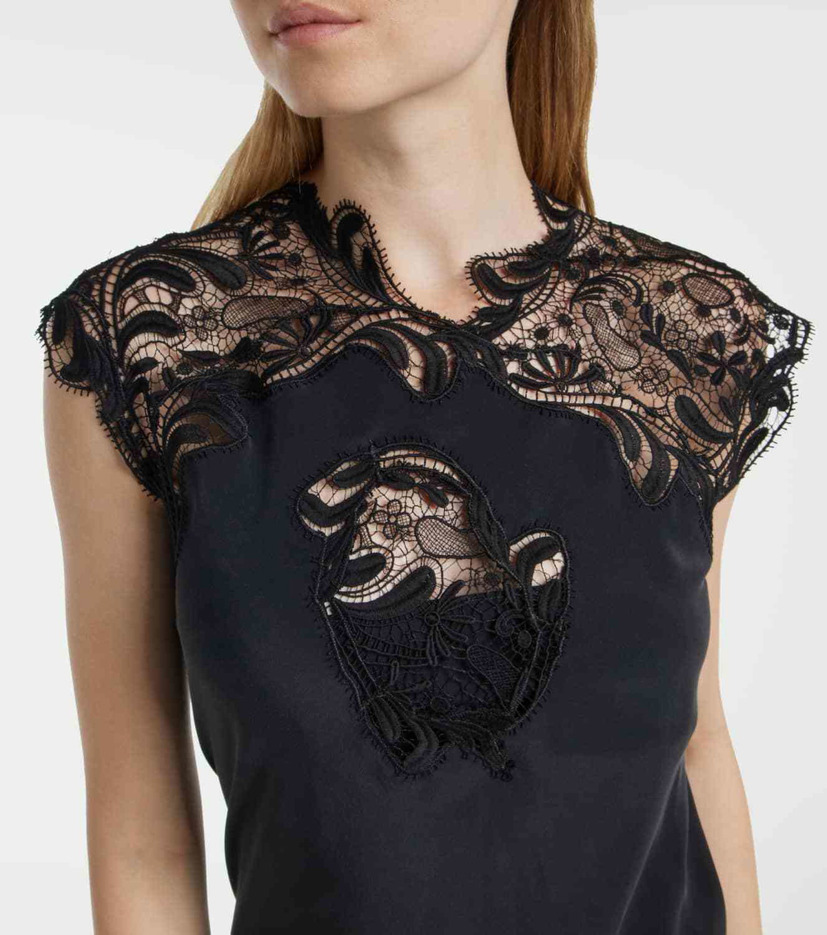Ferragamo Lace-trimmed silk gown