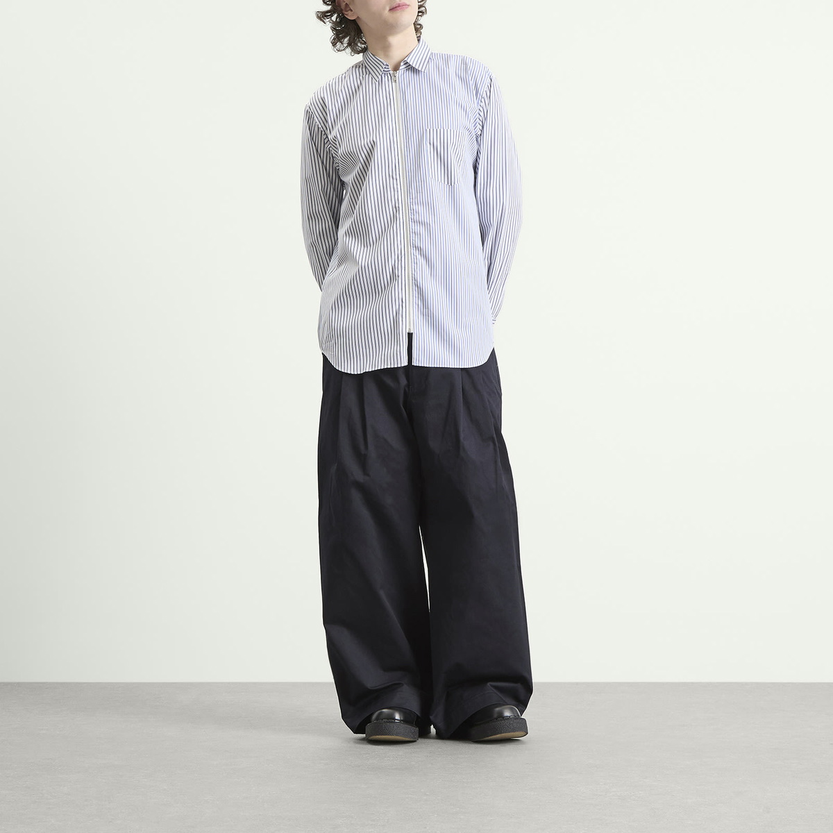 Comme des Garçons SHIRT Men's Cotton Poplin Shirt in White X Stripe