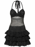 OSCAR DE LA RENTA - Cotton Crochet Halter Neck Mini Dress