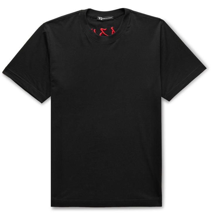 Photo: Y-3 - Embroidered Printed Cotton-Jersey T-Shirt - Black