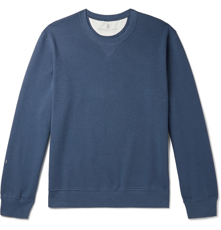 Photo: Brunello Cucinelli - Mélange Cotton-Blend Sweatshirt - Blue