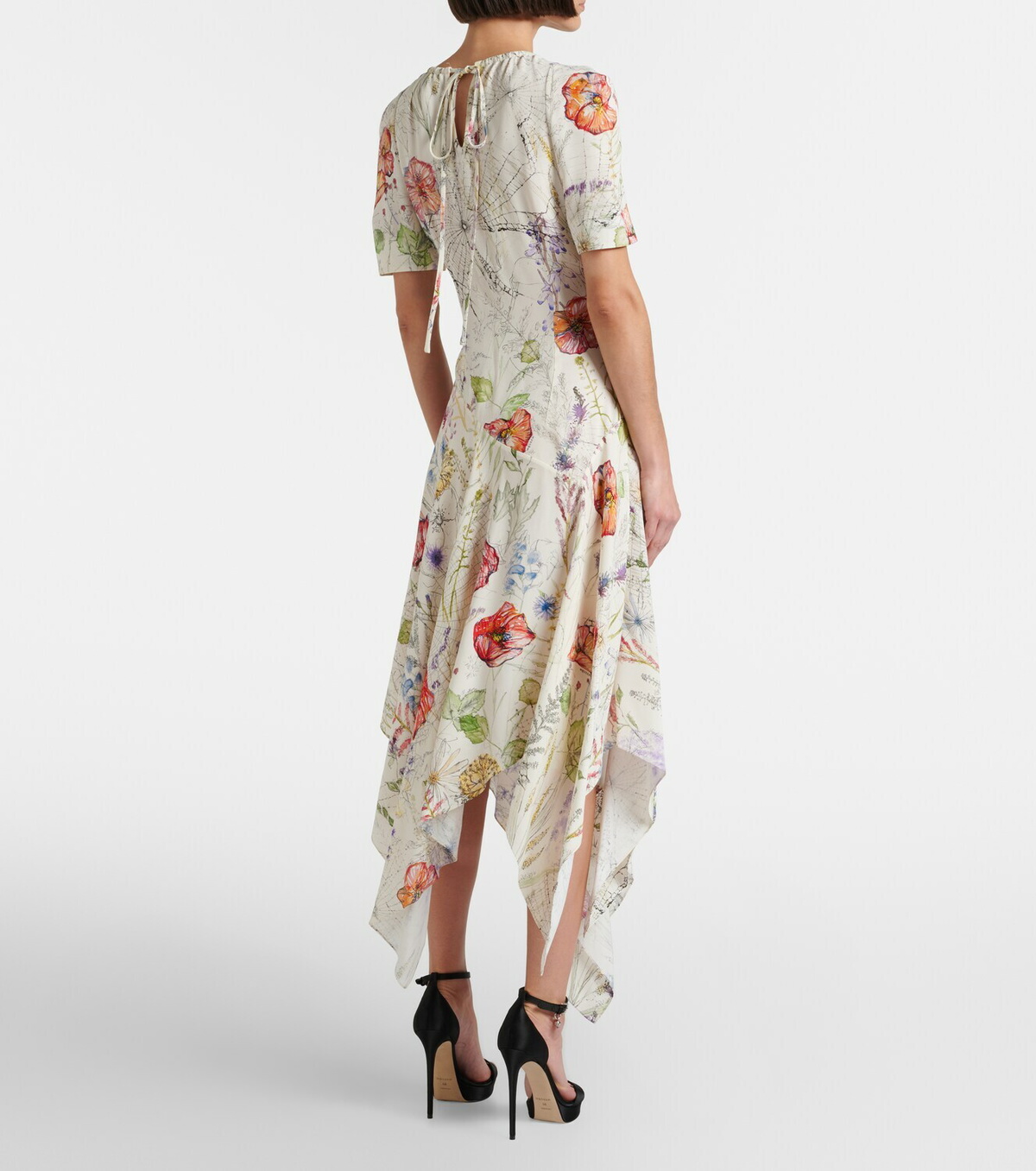 McQueen Floral asymmetric midi dress