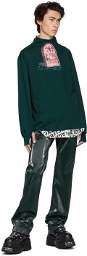 99%IS- Green 'ATT1%TUDE' Always Glossy Faux-Leather Trousers