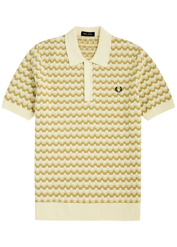 Photo: Fred Perry Striped Bouclé-knit Polo Shirt Cream