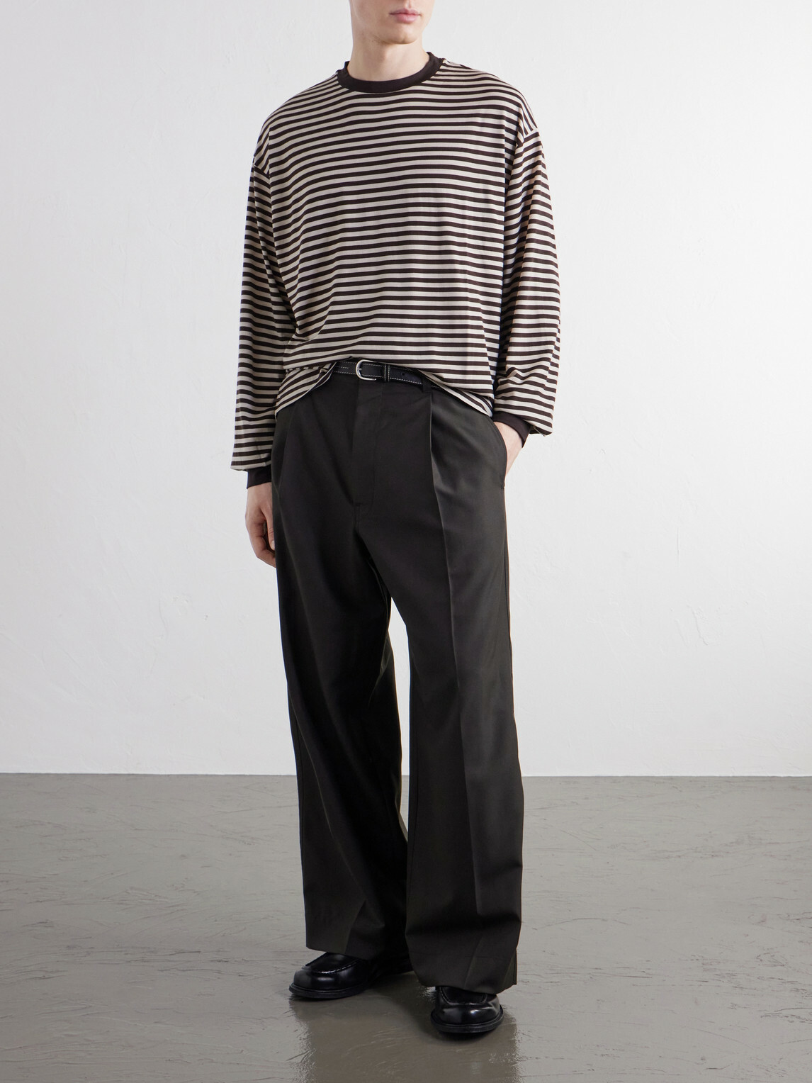 Kaptain Sunshine - Striped Wool-Jersey T-Shirt - Brown