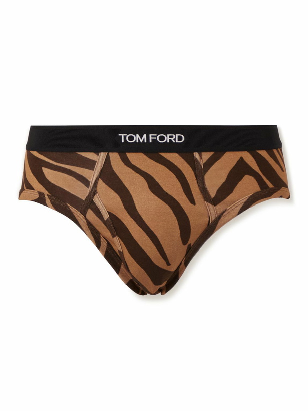 Photo: TOM FORD - Zebra-Print Stretch-Cotton Jersey Briefs - Brown