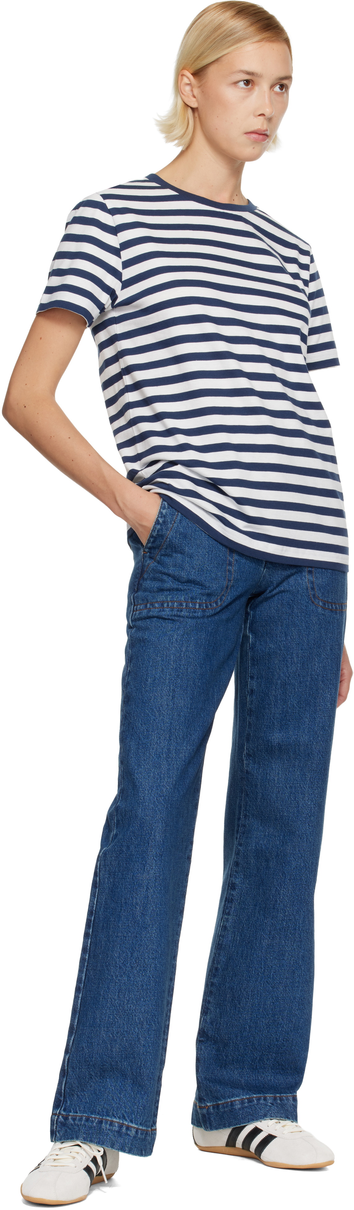 A.P.C. White & Navy Standard 'A.P.C. Brodé' T-shirt