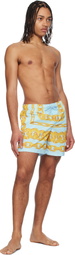 Versace Underwear Blue & Yellow Medusa Chains Swim Shorts