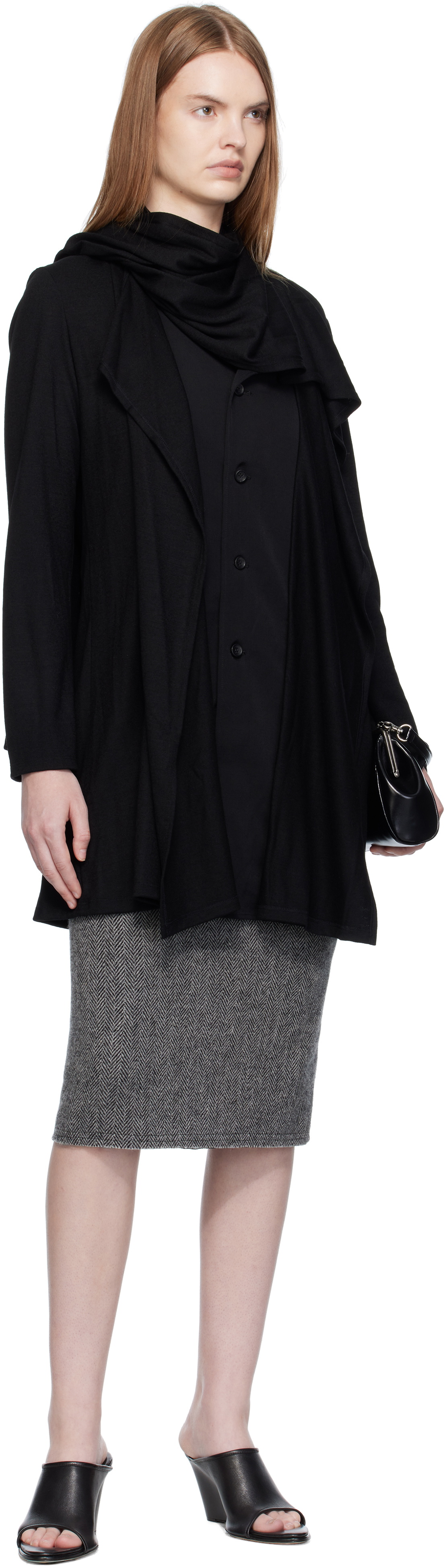YOHJI YAMAMOTO Gray Twisted Midi Skirt