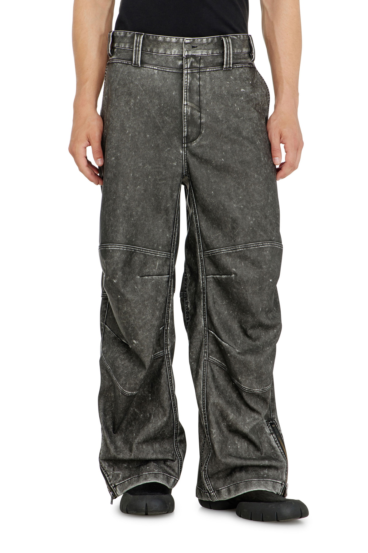 Diesel Pants in distressed-effect bonded material - Pants Mens in Grey