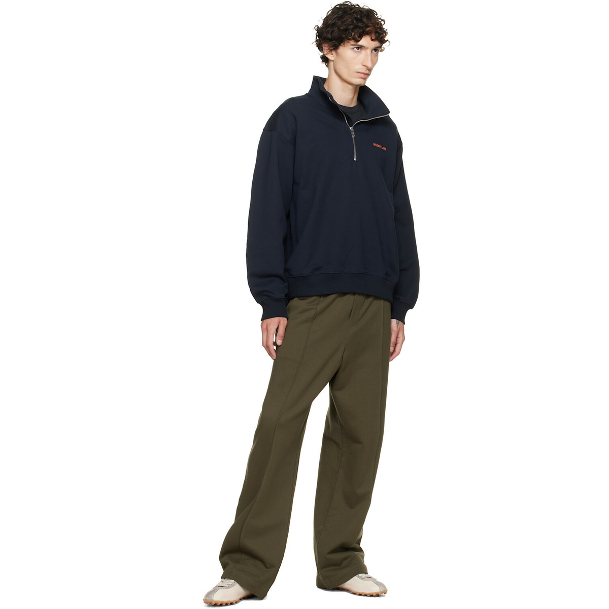 Helmut Lang Navy Logo Quarter Zip Sweatshirt