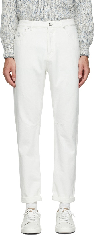 Photo: Brunello Cucinelli Off-White Denim Logo Jeans