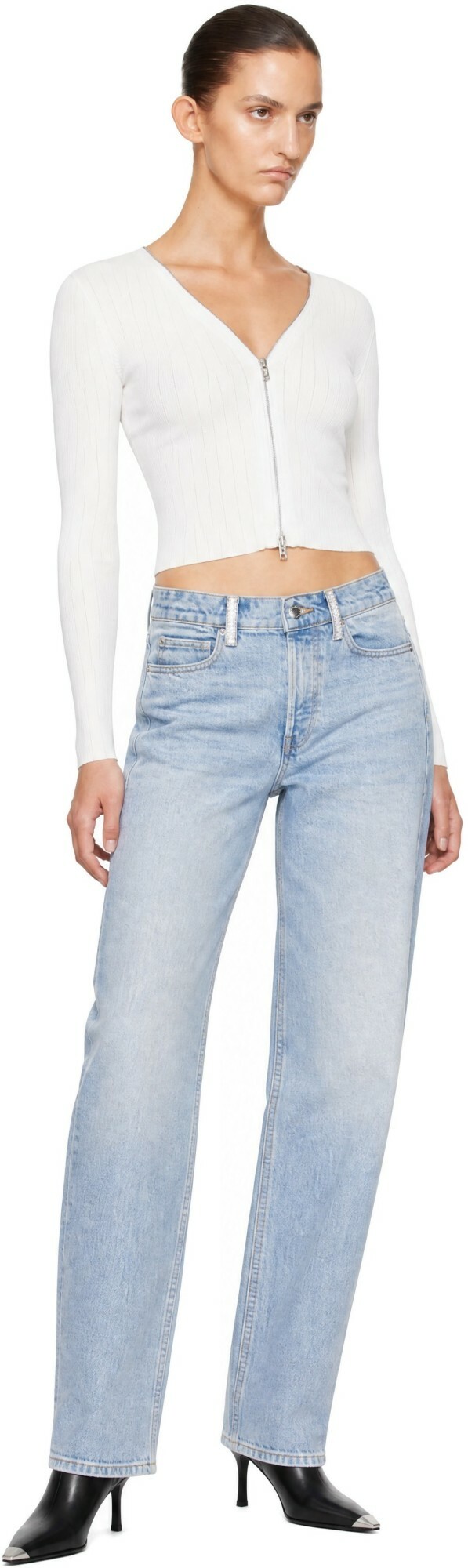 Alexander Wang Blue Float Crystal Hotfix Belt Loop Jeans