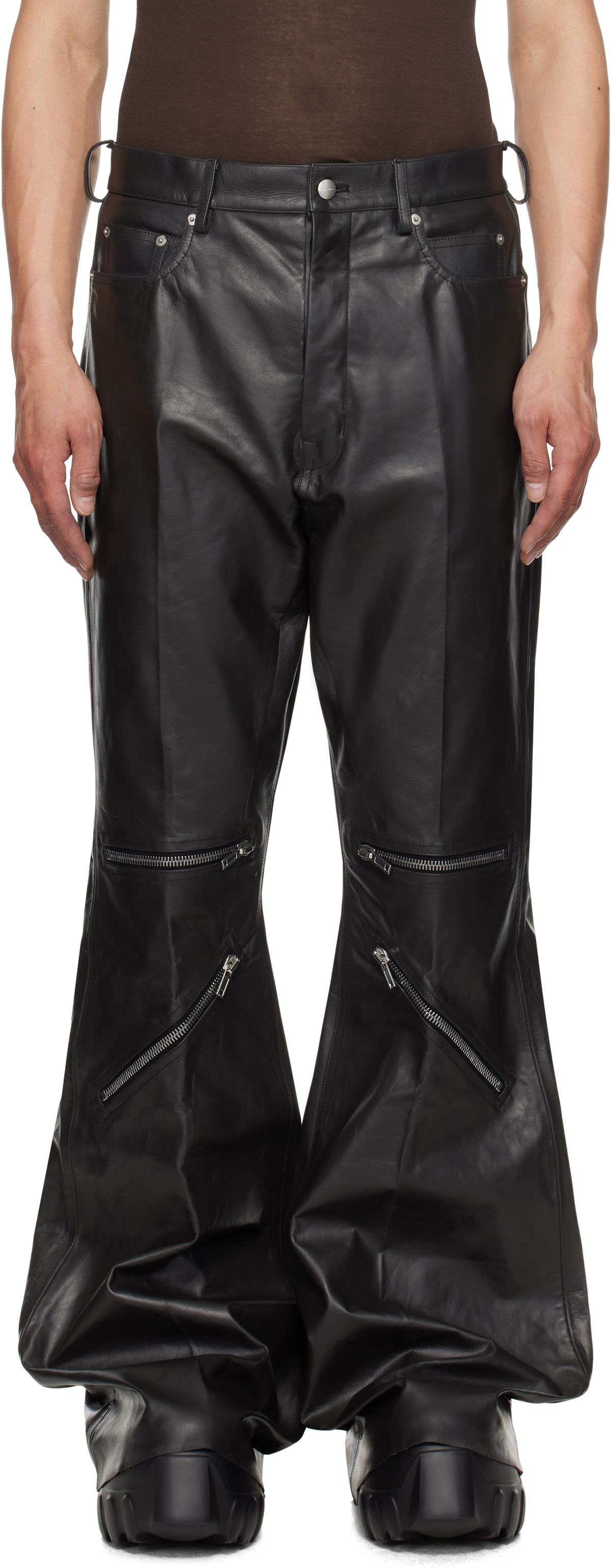 Rick Owens Black Hollywood Bolan Cargo Leather Pants Rick Owens