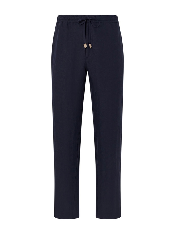 Photo: Canali - Straight-Leg Linen Trousers - Blue