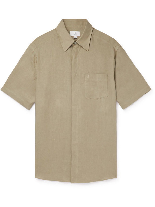 Photo: Dunhill - Logo-Embroidered Linen Shirt - Neutrals