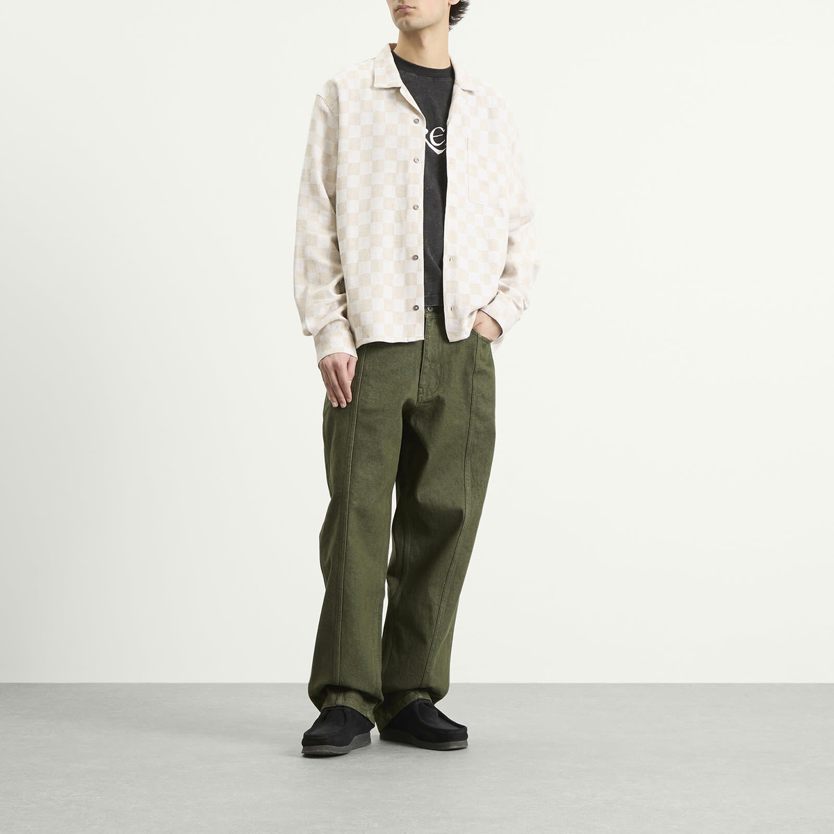 Heresy Men's Trellis Revere Shirt in Ecru Check
