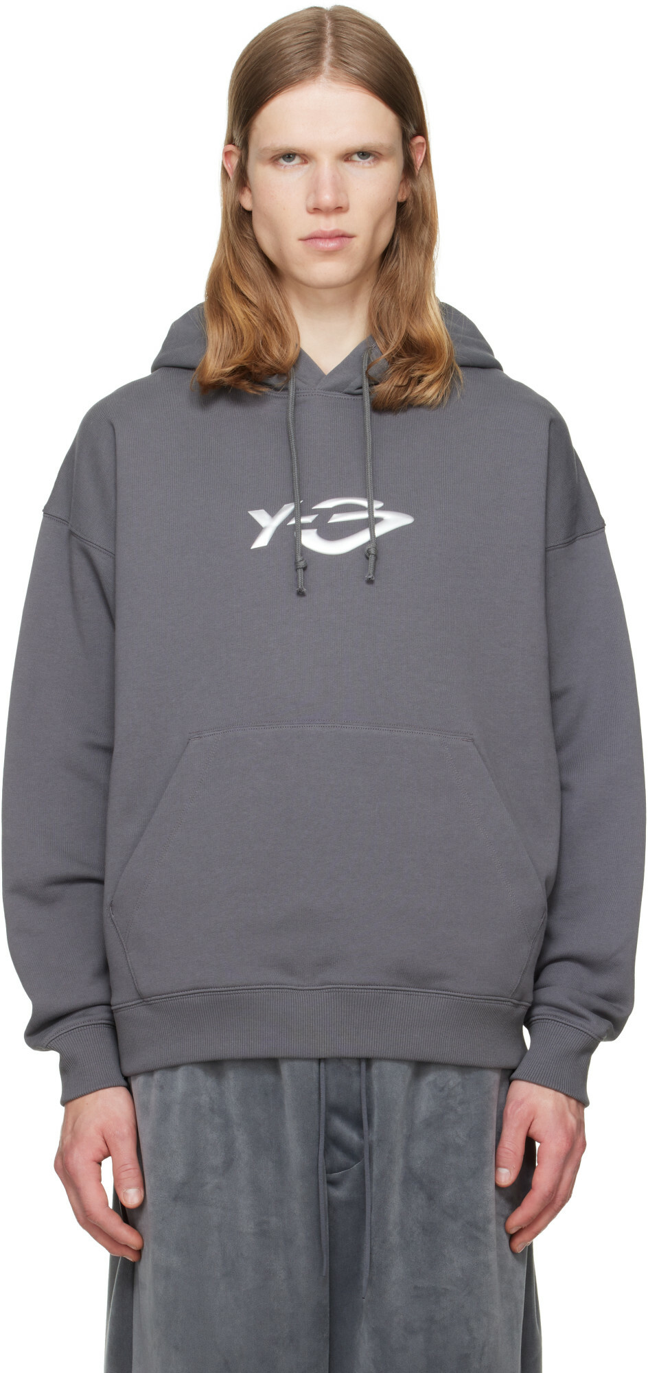 Y-3 Gray French Terry Liquid Logo Hoodie