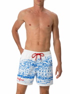 MC2 Saint Barth Man Mid-length Gustavia Swim-shorts With Portofino Placed Print