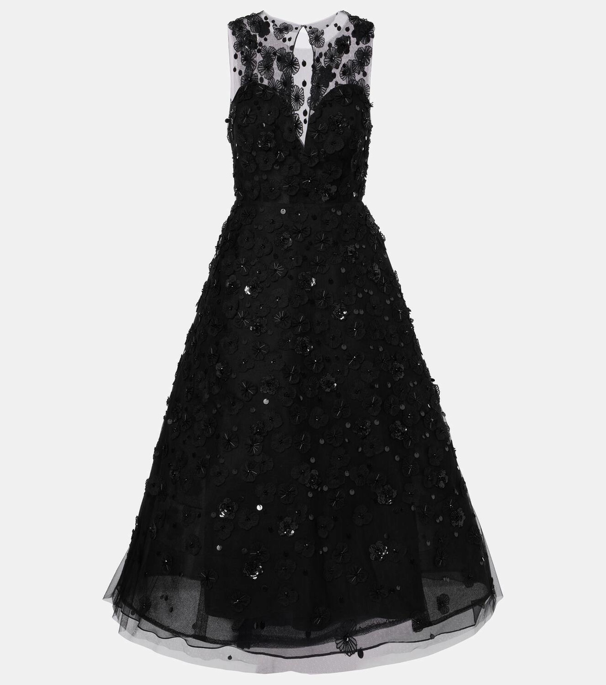 Carolina Herrera Floral-appliqu embellished tulle midi dress Carolina Herrera Carolina Herrera Floral-appliqu embellished tulle midi dress Carolina Herrera