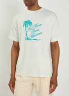 DRÔLE DE Monsieur Slogan Palmiers Printed Cotton T-shirt Off White