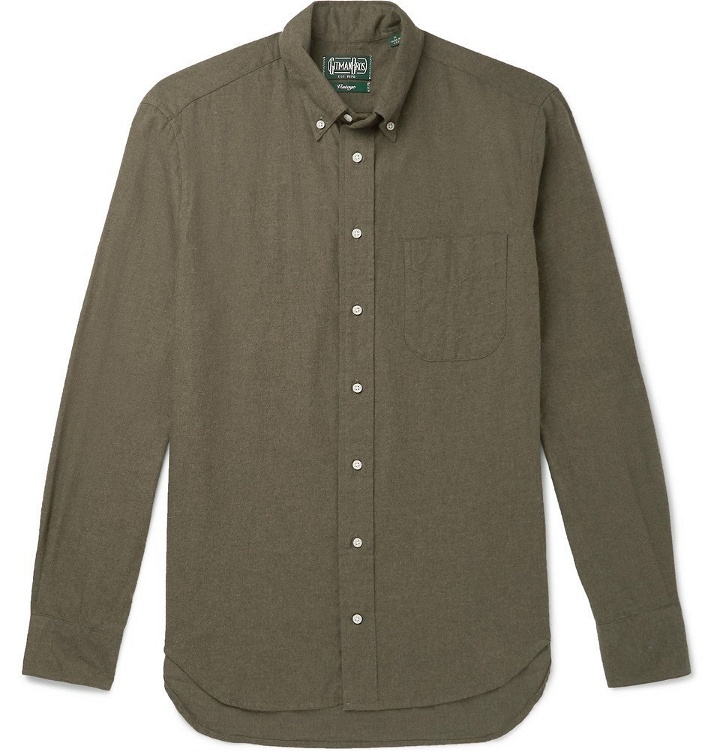 Photo: Gitman Vintage - Button-Down Collar Brushed Cotton-Flannel Shirt - Forest green
