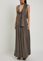 Aya Muse Alyve Scarf-effect Brushed Jersey Maxi Dress Chocolate