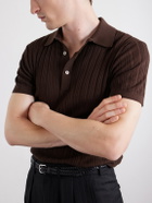 TOM FORD - Ribbed Cotton and Silk-Blend Polo Shirt - Brown