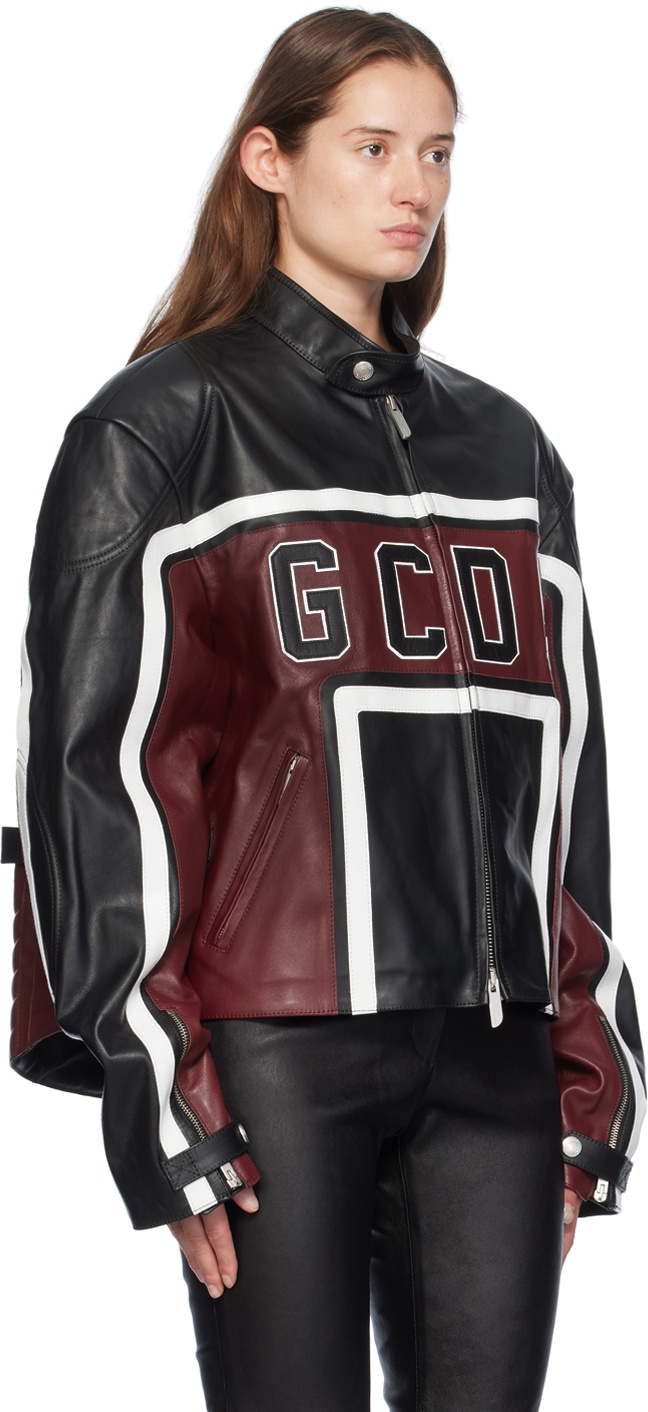 GCDS Black & Red Racing Leather Jacket