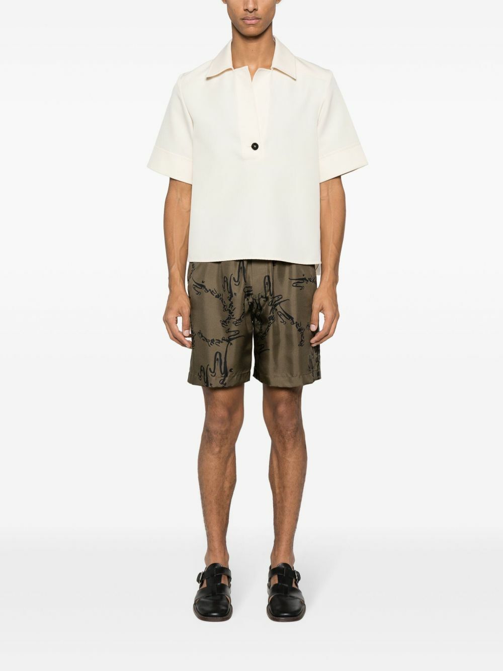 Nanushka Green Abstract-Print Silk Shorts