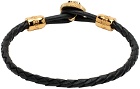 Versace Black & Gold Medusa Biggie Braided Leather Bracelet