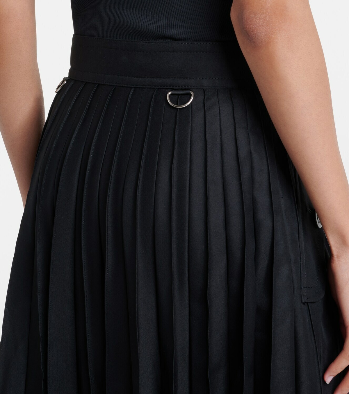 Sacai Belted cotton-blend gabardine midi skirt