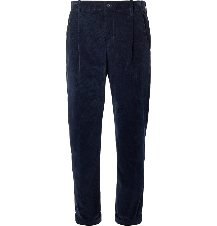Photo: Connolly - Goodwood Tapered Cropped Pleated Cotton-Corduroy Trousers - Blue