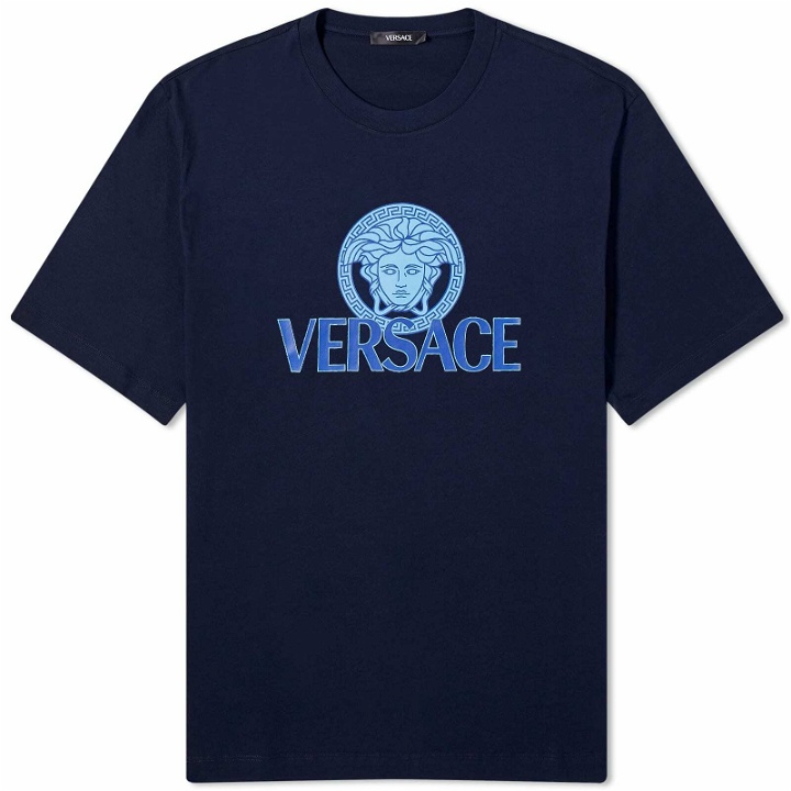 Photo: Versace Men's Medusa Print T-Shirt in Navy Blue