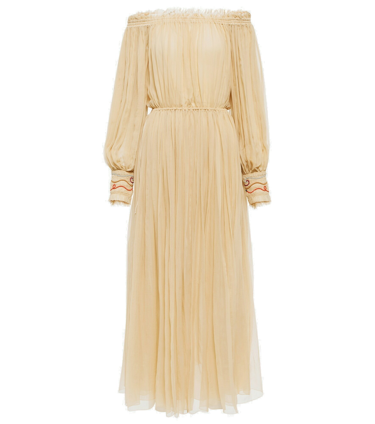 Chloe - Off-shoulder pleated silk midi dress Chloe