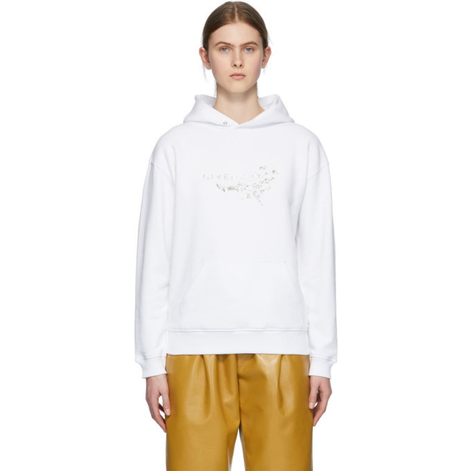 Photo: Givenchy White Crystal Floral Logo Hoodie