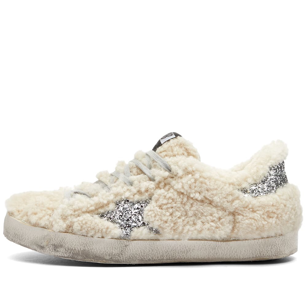 Golden Goose Women's Super-Star Shearling Sneakers in Beige/Silver