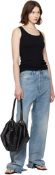Versace Black Safety Pin Ribbed Tank Top