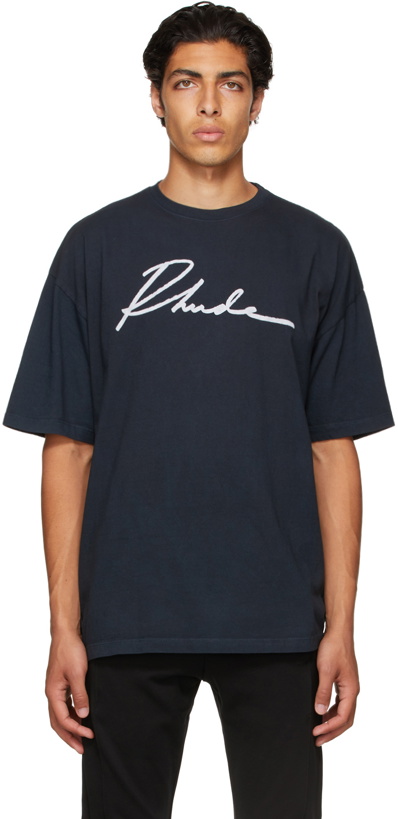 Photo: Rhude SSENSE Exclusive Black Logo Script T-Shirt