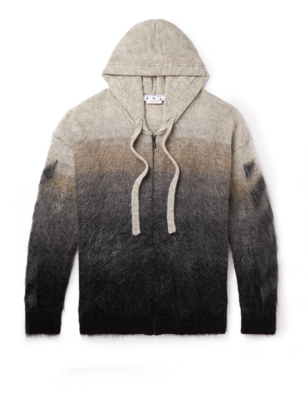 Photo: Off-White - Dégradé Brushed Mohair-Blend Zip-Up Hoodie - Neutrals